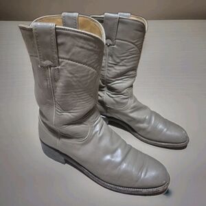 Justin L 3067 Beige-Gray Leather Cowboy Western Woman's Roper Boots Size 8B